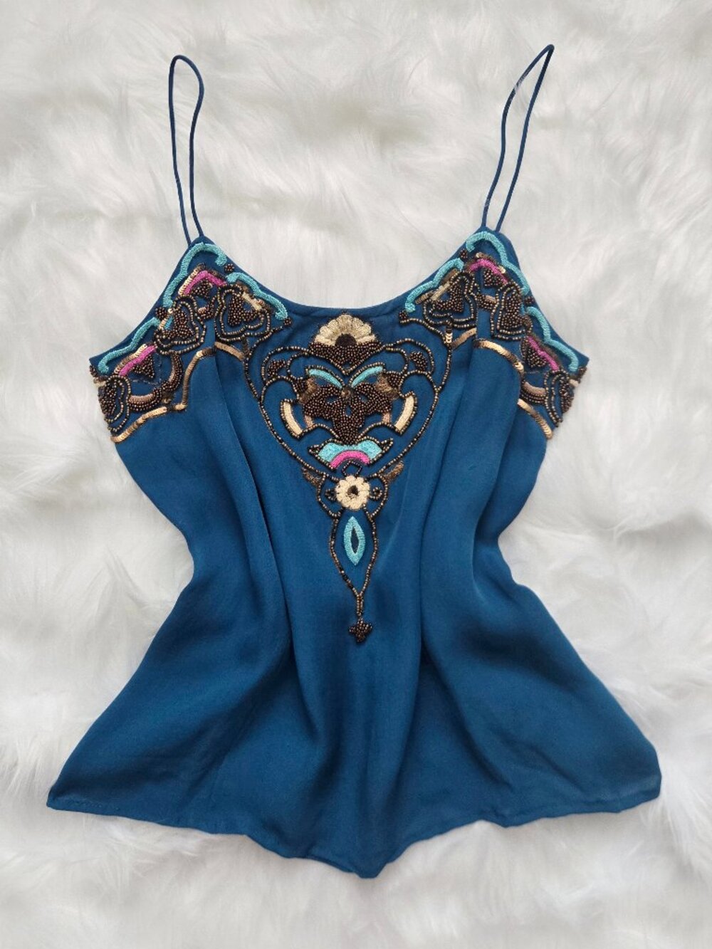 Matthew Williamson Beaded Blue Sleeveless Tank Top Size 8 Small
